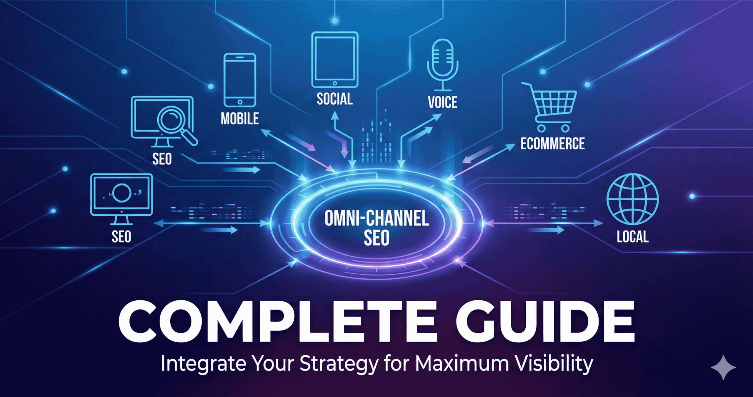 Omni-channel SEO complete guide showing mobile, social, voice, e-commerce, and local SEO integration strategy